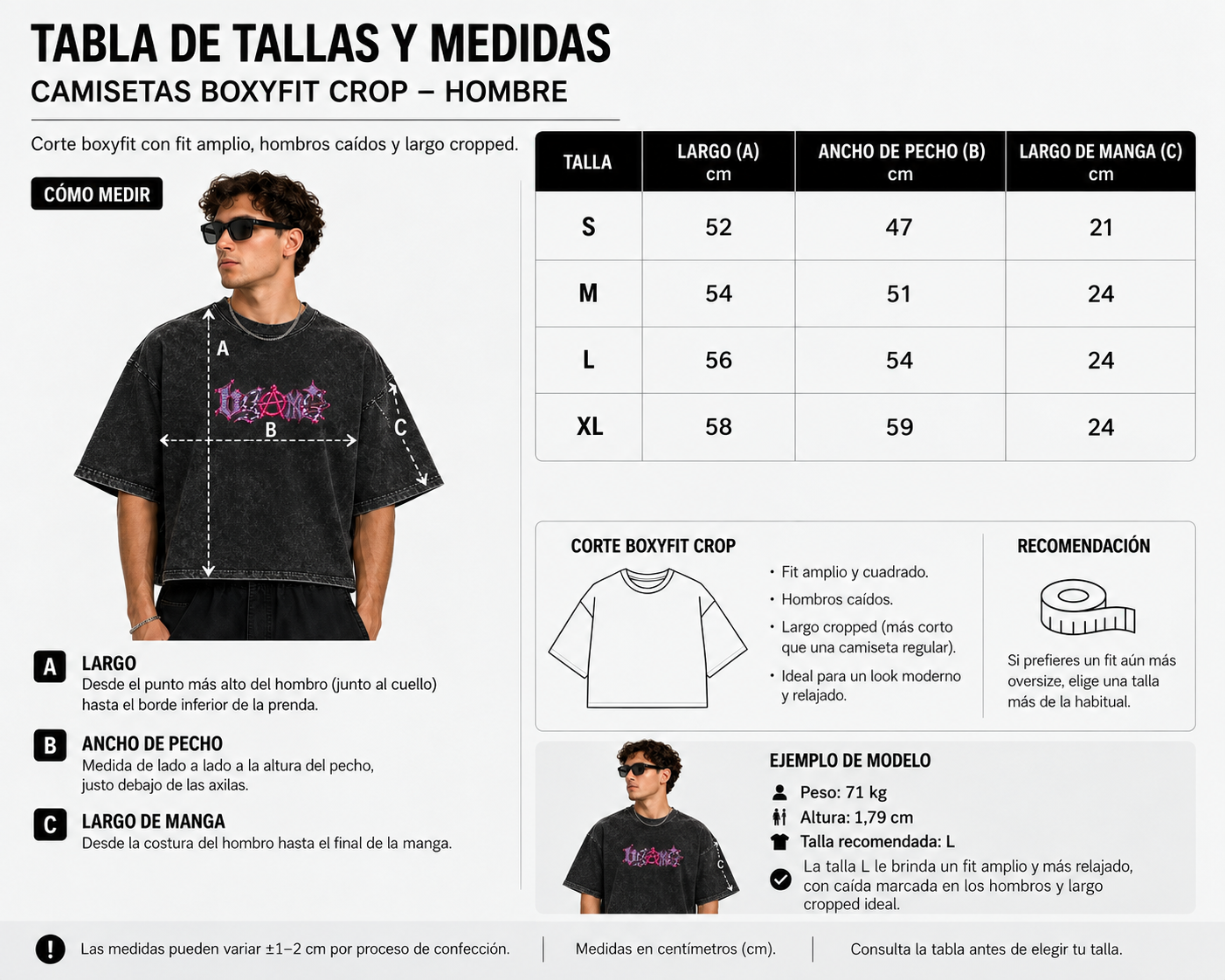 Tabla de tallas de The Jewelry — Drop 001